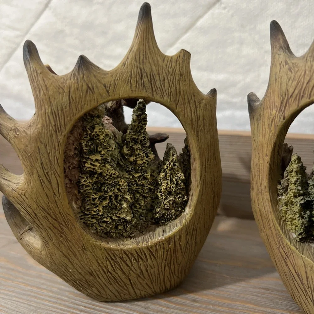 Moose Head Bookends Pair Cabin Country Farmhouse Wild Life Animals Resin Decor